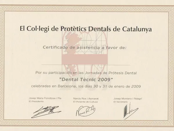 acreditación Col-legi de Protètics Dentals de Catalunya